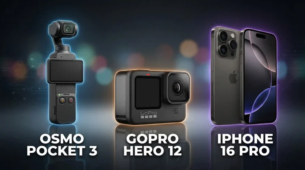 DJI Osmo Pocket 3 vs GoPro Hero 12 vs iPhone 16 Pro, mana ai zone