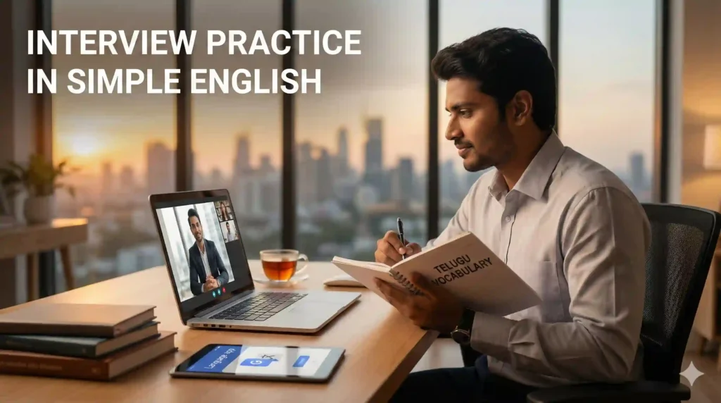 Student practicing interview using Kaushal Interview Questions in Telugu guide