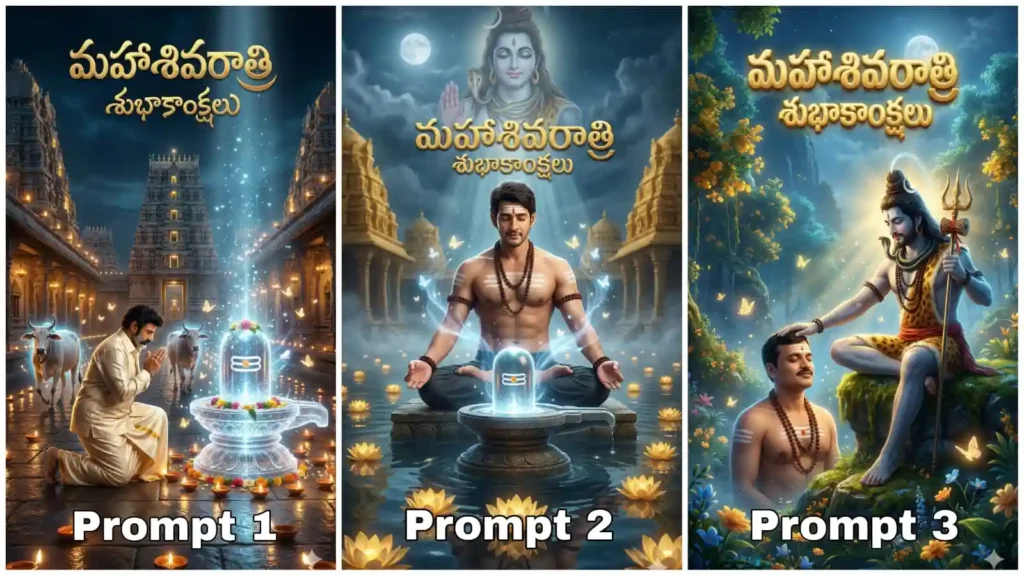 Devotee praying in front of glowing crystal Shiva Lingam with temple lamps and divine atmosphere Mahashivaratri AI image, Mahashivaratri AI Images 2026