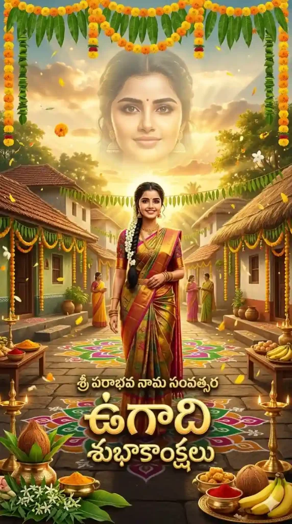 beautiful ugadi images village celebration scene created with chatgpt prompts showing telugu festival decorations rangoli and village houses