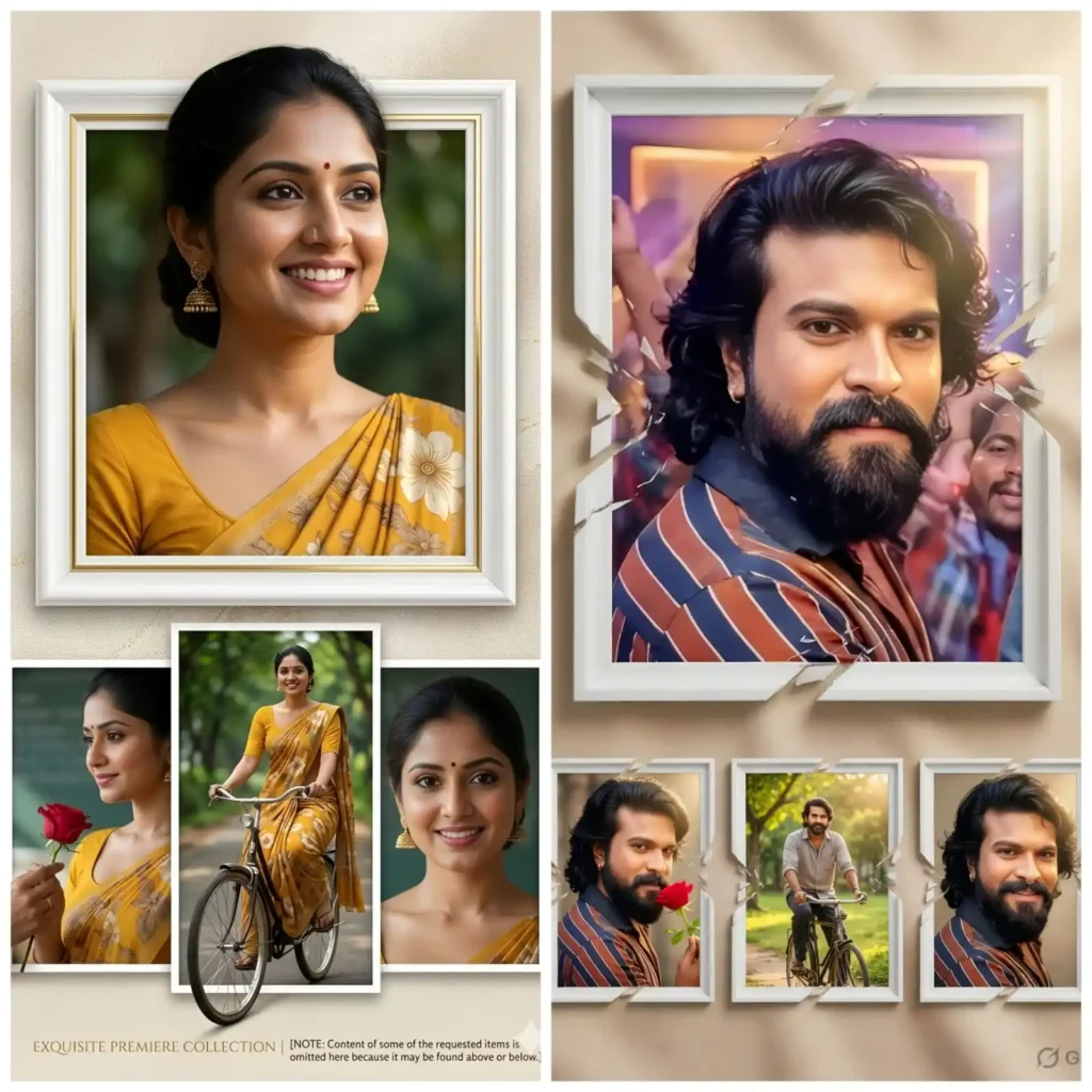 Same face cinematic collage poster with luxury editorial design and 3D frame break effect