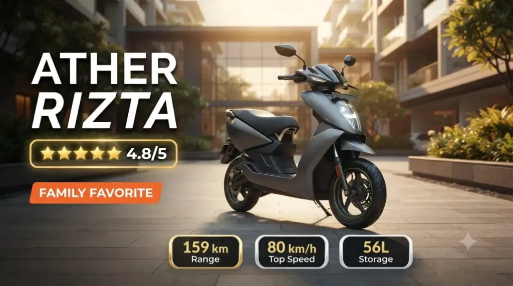 Ather Rizta family electric scooter with spacious seat and large storage