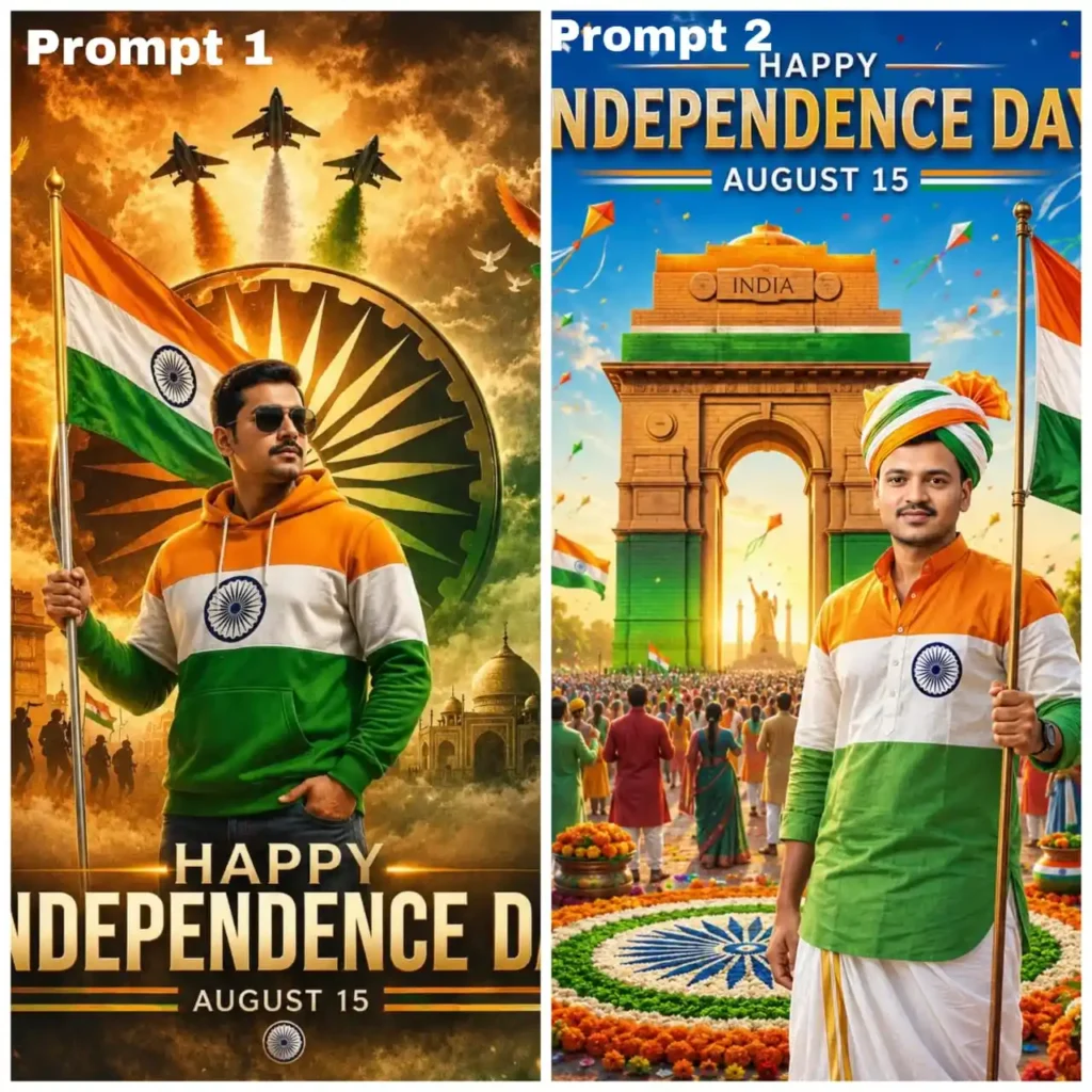 15 August AI Image Prompts India Gate Independence Day poster