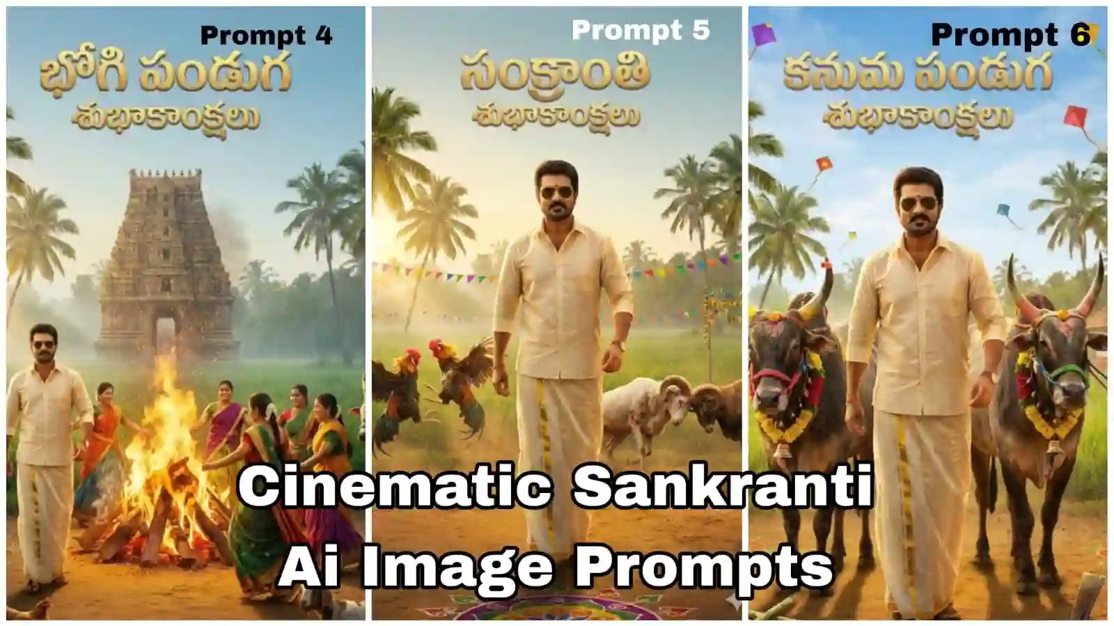 Sankranti Festival AI Poster Prompts – Bhogi & Kanuma Cinematic AI Poster