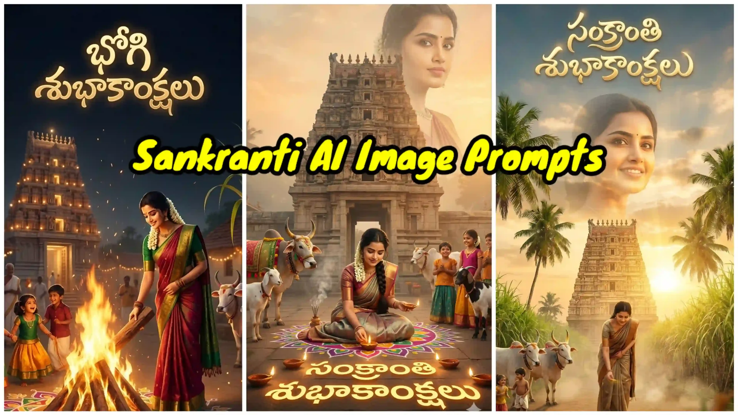 Sankranti AI image prompts for creating realistic village festival posters