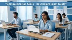 ap kaushalam communication questions answers students practicing communication skills on laptop exam