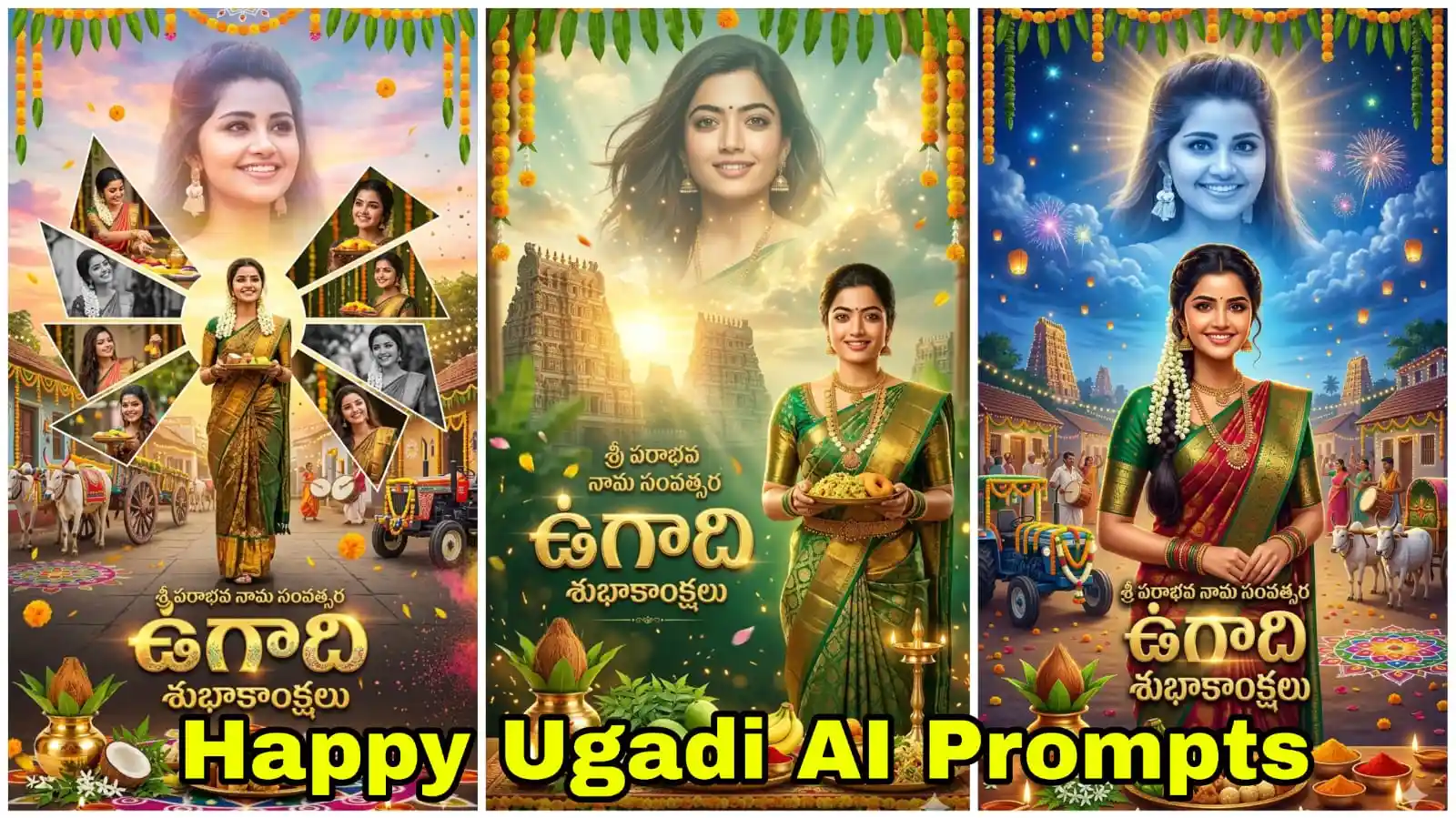 Happy Ugadi AI poster Telugu festival greeting image AI generated, ai Prompts