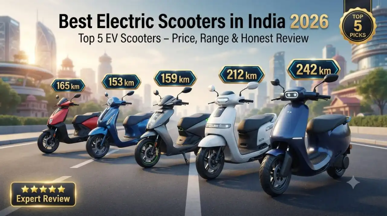 Best Electric Scooters in India 2026 featuring Ola S1 Pro, TVS iQube ST, Ather Rizta, Bajaj Chetak Premium and Hero Vida V2 Pro
