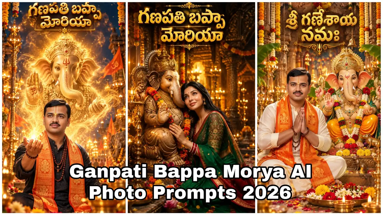 Ganpati Bappa Morya AI Photo Prompts 2026 for cinematic Ganesh Chaturthi photos