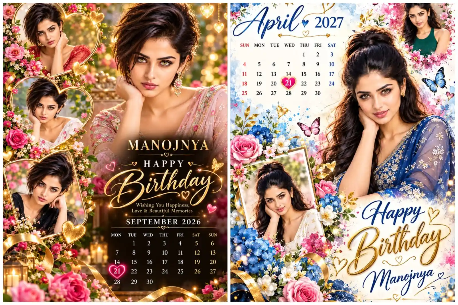AI birthday calendar poster with personalized name, birthday date, and floral design AI Birthday Calendar Poster Prompt